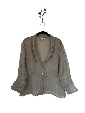 Eileen Fisher Lightweight Linen Button Up Button Front Top Coastal Lagenlook